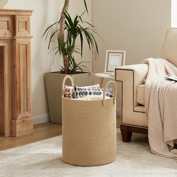 YOUDENOVA Cotton Laundry Hamper, 58L - Woven Collapsible Storage Basket - Jute Brown - Image 7
