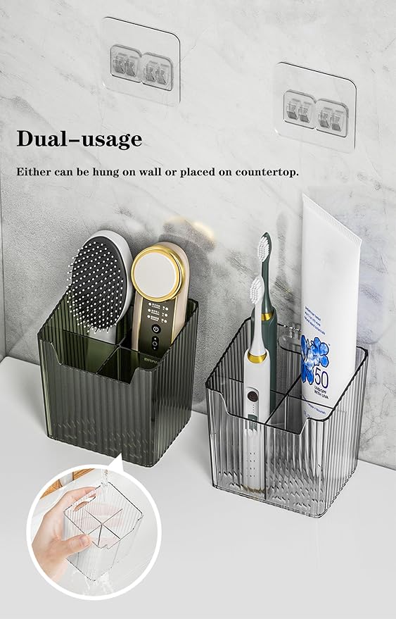 Set Of 2 Storage Organizer Bins Wall Mounted Shower Caddy, Bathroom shelves Stackable Clear Plastic Toothbrush Holder Adhesive Hanging Bin for Bathroom, Kitchen, Cabinet, Shower BPA Free Small (Clear) - Image 2