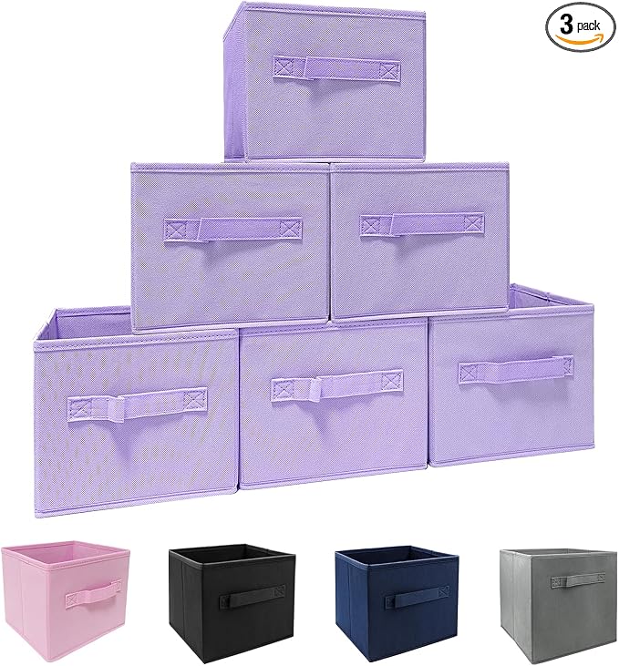 EBIGIC purple storage bins [6 Pack] 9.0"x7.5"x7.5",Mini Storage Box Fabirc Foldable Closet Toy Organizer Collapsible Cloth by EBIGIC
