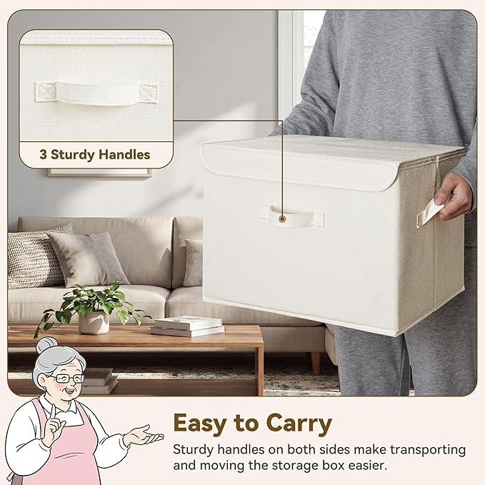 GRANNY SAYS Closet Storage Bins, Decorative Storage Boxes with Lids, Clothes Organizing Bins, Lidded Baskets for Toys, Clothing, Extra Large, Ivory White&Khaki, 2-Pack - Image 5
