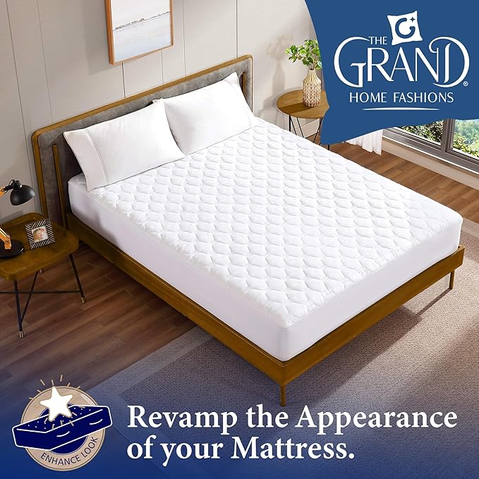 Grand Hotel Collection Short Queen Size Mattress Pad - Thin, Lightweight, and Breathable Mattress Pad - Ideal for Hot Sleepers & Plush Mattresses - Deep Pocket Fits up to 18" - Easy to Wash (60 x 75)