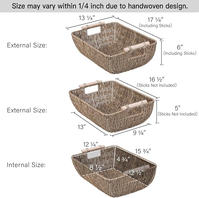 StorageWorks Hand-Woven Jumbo Storage Baskets with Wooden Handles, Seagrass Wicker Baskets for Organizing, 2-Pack - Image 2