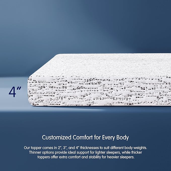Subrtex Memory Foam Mattress Topper, 4 Inch King Mattress Topper for Pressure Relieving, Soft Breathable Single Bed Toppers Mattress Pads with Removable Washable Cover