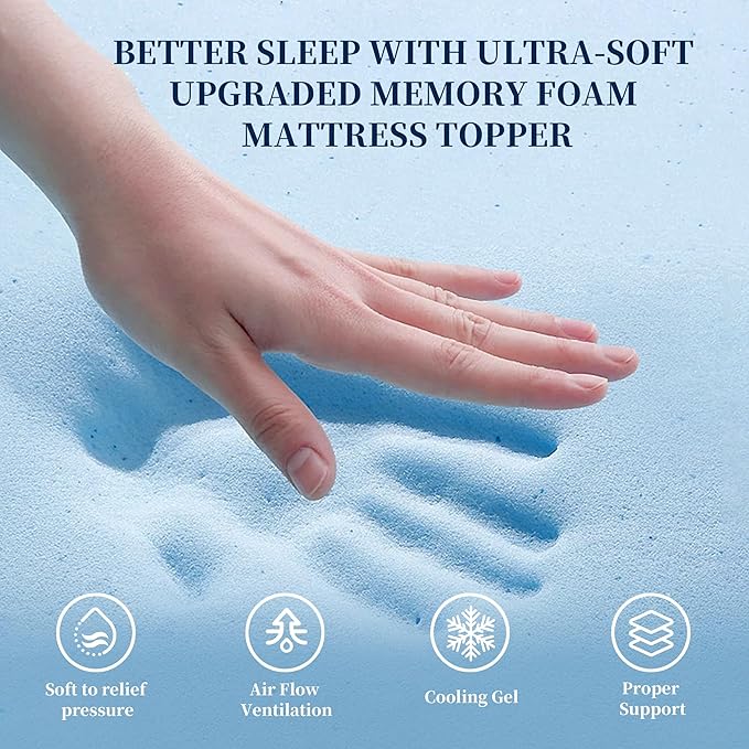 2 Inch Full Size Mattress Topper Memory Foam Mattress Topper Full Egg Crate Foam with Cooling Gel, Plush Feel Breathable Pressure Relief Matress Pad for Bedroom, College, RV, Cooling Blue