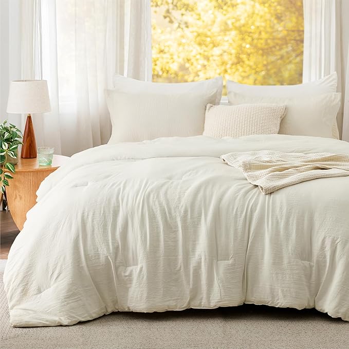 Bedsure King Comforter Set, Ivory Soft Prewashed Bedding for All Seasons, 3 Pieces GentleSoft™ Bed Set, 1 Lightweight Comforter (104"x90") and 2 Pillowcases (20"x36")
