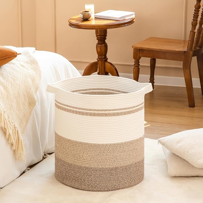 OIAHOMY 80L Laundry Baskets Hamper with Handles,Decorative Basket for Living room,Woven Storage Basket for Toys Bin,Pillows, Blankets,Clothes-20x18in-Gradient Yellow - Image 6