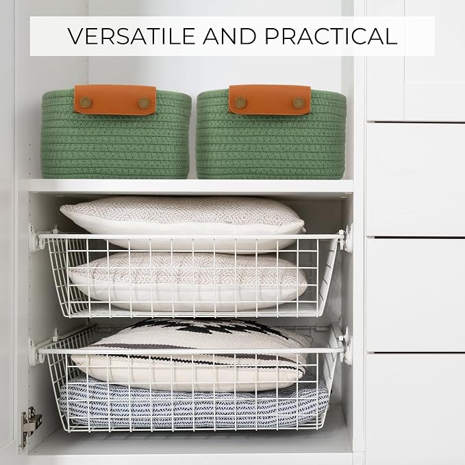 Beautiful Storage Basket Set of 5 - Sturdy Cotton Rope Baskets for Shelves Are Perfect for Organizing Your Home - Quality Storage Bins Easily Fit With Any Nursery or Bedroom Decor - Image 6