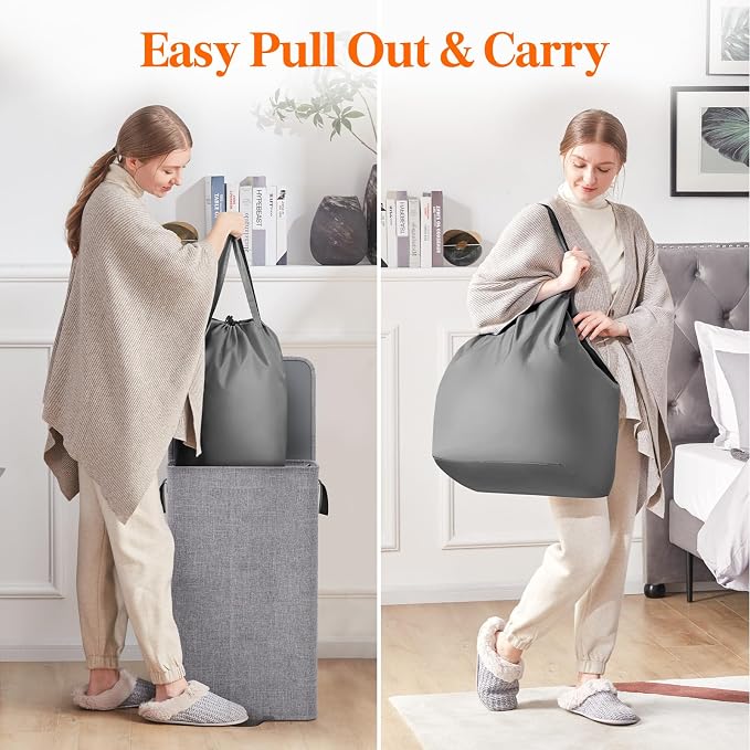 Lifewit Single Laundry Hamper with Lid and Removable Laundry Bags, Large Collapsible 1 Dividers Dirty Clothes Basket with Handles for Bedroom Laundry Room Closet Bathroom College, 100L Gray - Image 5