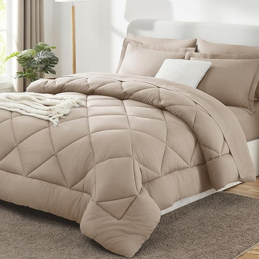 CozyLux King Size Comforter Set Wheat - 7 Pieces Bed in a Bag King, Luxury Soft Bed Set for All Seasons, Bedding Set with Down Alternative Comforter, Sheets, Pillowcases & Shams
