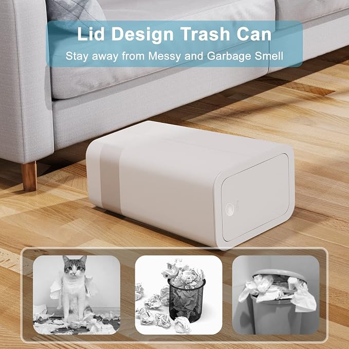 N. NETDOT 3 Pack 10L / 2.6 Gallon Small Trash Can with Lid, Bathroom Garbage Can with Pop-Up Lid, Waste Basket for Bathroom, Kitchen, Bedroom, Powder Room, Craft Room, Office, College (Off White) - Image 5