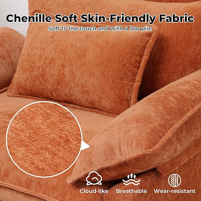 Oversized Accent Chairs Set of 2,44"Modern Living Room Chairs,Chenille Upholstered Cloud Sofa Chair Armchair with Extra Thick,Comfy Accent Chair Reading Chairs for Bedroom Apartment Terracotta Orange