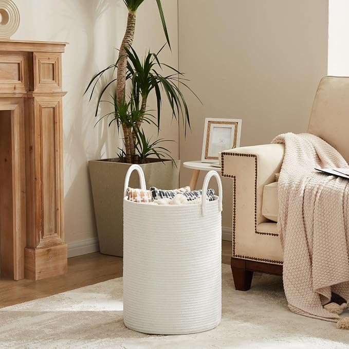 Cotton Rope Laundry Hamper by YOUDENOVA, 58L - Woven Collapsible Laundry Basket - Clothes Storage Basket for Blankets, Laundry Room Organizing, Bedroom Storage, Clothes Hamper – White - Image 7