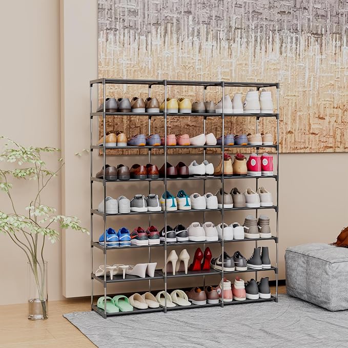 SMILHELTD Large Shoe Rack Shoe Storage Organizer for Entryway Heavy Duty Free Standing Shelves Space Saving for Sneakers Hallway Garage Organization (3 Row 8 Tier) - Image 5