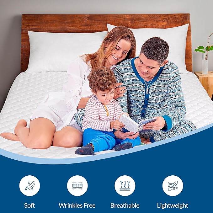 Royale Linens Queen Size Mattress Topper - Soft Quilted Mattress Protector - Fitted Deep Pocket Fits Up to 16 Inch - Elastic Fitted Bed Cover - Machine Washable Bed Protector (60x80 Inches)