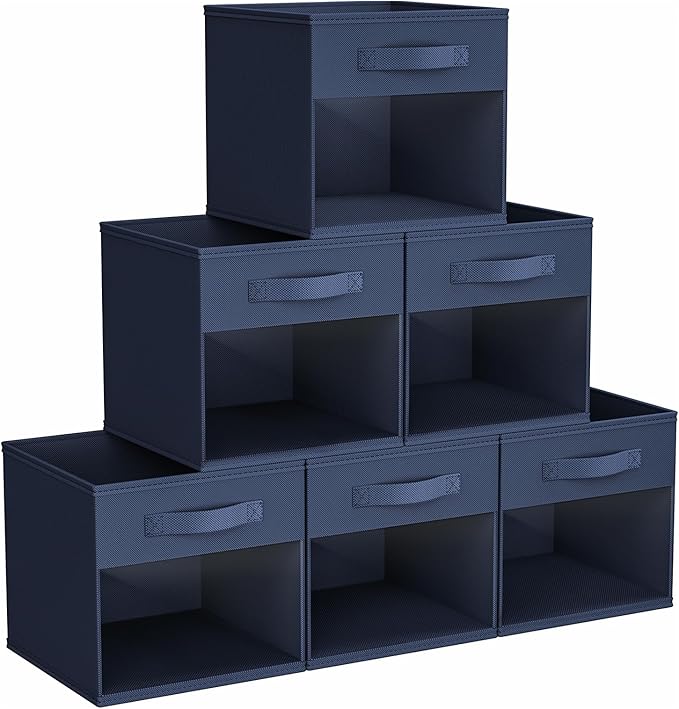 DIMJ Storage Cubes, Cube Storage Bin, 6 Pack Foldable Storage Bins with Window, Closet Storage Boxs with Handle, 11x 11 inch Storage Organizer for Clothes, Toys, Books by DiMJ