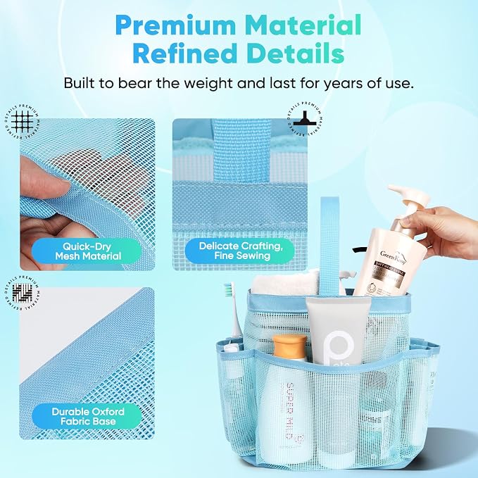 EUDELE Mesh Shower Caddy Portable, 8-Pocket Large Capacity, Quick Dry, Easy Clean, Ideal for Beach, Swimming, Gym, Travel - Image 3