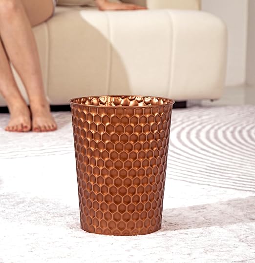 Venalys Small Metal Trash Can Wastebasket, Decorative Honeycomb Garbage Can Waste Basket, Modern Farmhouse Round Trash Bin for Bathroom, Bedroom, Kitchen and Office (Copper) - Image 8