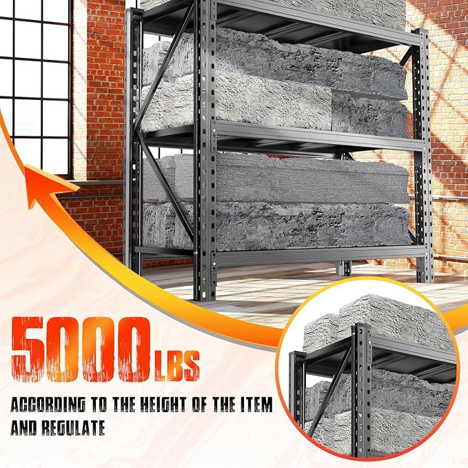 3-Tier Garage Shelving, 63''H*67''W*20''D Metal Storage Shelf,5000 lbs Heavy Duty Unit Shelves, Upgraded Reinforced Double-Layer Columns for Basement Kitchen Pantry Large Warehouse Rack - Image 4
