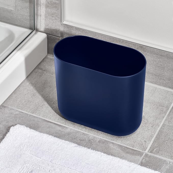 iDesign Small Slim Plastic Bathroom Trash Can, Garbage Can for Bedroom, Office, Desk, Dorm, 2-Pack, Navy Blue - Image 5