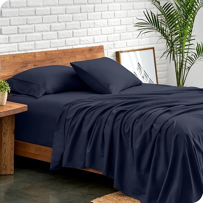 Bare Home Twin XL Sheet Set - 1800 Ultra-Soft Microfiber Twin Extra Long Bed Sheets - Double Brushed - Deep Pockets - Easy Fit - 3 Piece Set - Bedding Sheets & Pillowcases (Twin XL, Midnight Blue)