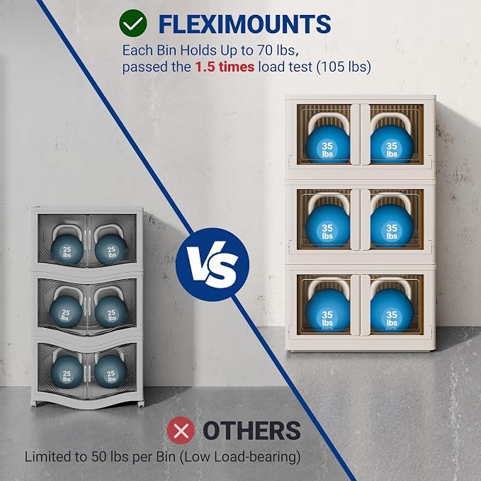 FLEXIMOUNTS 152 QT Stackable Storage Bins With Lids, Collapsible Plastic Storage Bins, Closet Organizers and Containers with Doors and Built-in Wheels For Home, 2 Pack Cubes, Milky White - Image 3