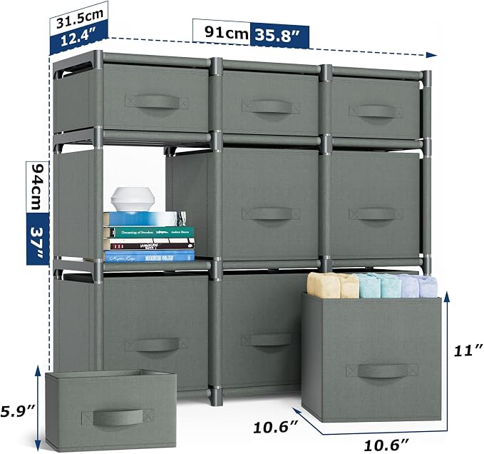 Mavivegue 9 Cube Storage Organizer, Closet Organizers and Storage, Cube Storage Shelf, Easy to Assemble with Storage Drawers, DIY Closet Cube Organizer for Living Room, Bedroom, Dorm Room-Gray - Image 3
