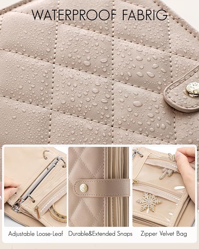 VLANDO Travel Jewelry Case,Portable Jewelry Organizer Storage Book with Clear Zipper Velvet Jewelry Pouch Bag Gifts for Traveler Women Girls-Toffee - Image 3