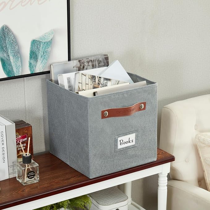 DECOMOMO Storage Bins, Cube Storage Bin with Labels, Fabric Storage Cubes for Shelves (11" / 6pcs, Texture Grey) - Image 4