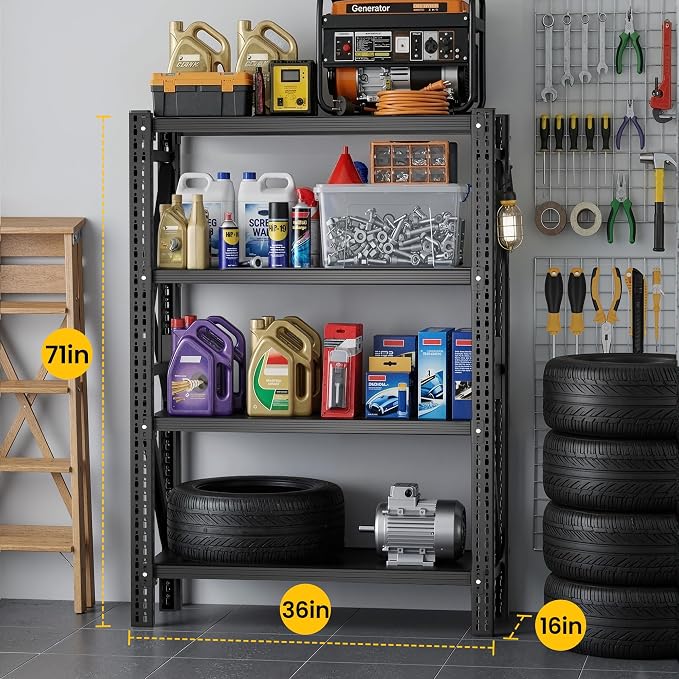 Heavy Duty Garage Shelving, 36" W x 16" D x 71" H, 3000 LBS Capacity, 4-Tier Adjustable Metal Storage Shelves, Reinforced Steel Storage Rack for Garage, Basement, Utility Room - Image 2