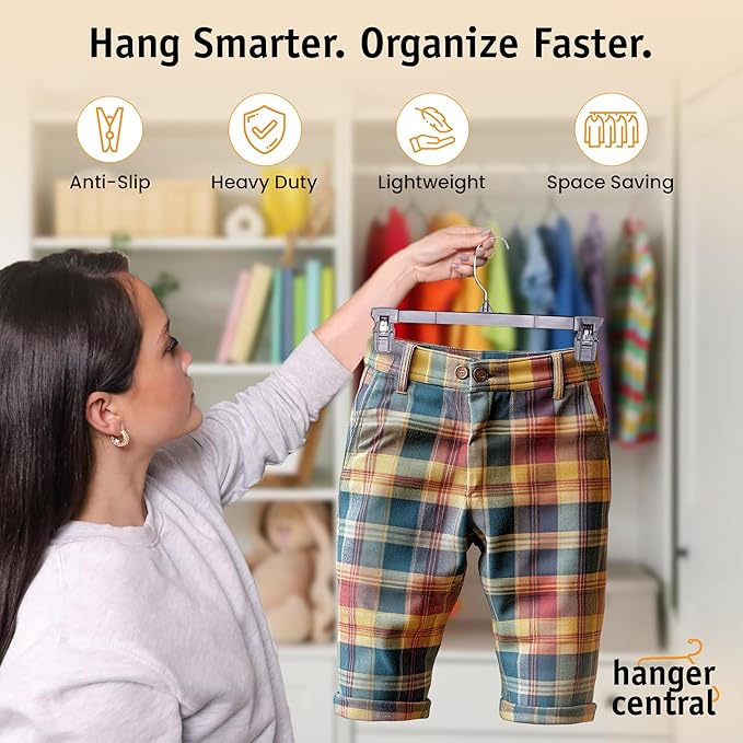 Hanger Central 30 Pack Pants Hangers Slim Plastic Clothes Hangers with Clips for Skirts, Shorts & Trousers – Non Slip Grip, Heavy Duty Space Saver with Swivel Hook – Black Closet Organizer - 10 Inch - Image 4