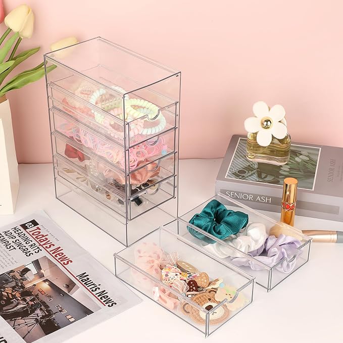 Hipiwe Plastic Drawer Organizer Clear Desktop Drawers Box with 6 Pull Out Drawer Compact Storage Box for Cabinet Vanity Bathroom Bedroom Pantry Shelf Office Closet Organization - Image 2