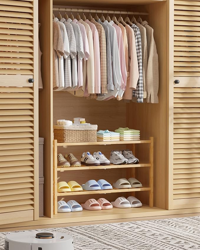 Kitsure Bamboo Wooden Shoe Rack for Closet - Stackable Shoe Organizer with Modular Structure, Space-Saving Shoe Shelf for Entryway, Living Room, Bedroom, 26.8" x 11" x 18.9", Natural - Image 8