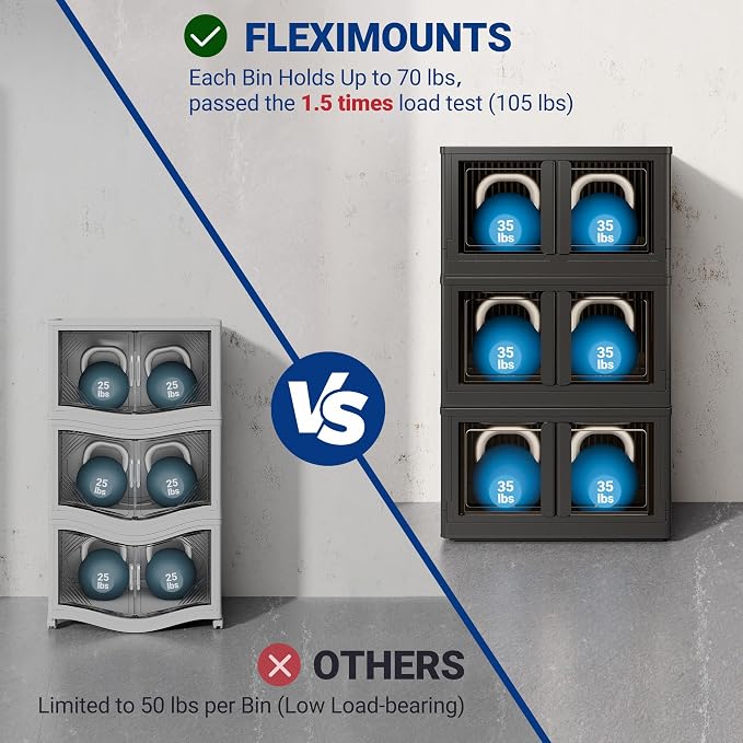 FLEXIMOUNTS 152 QT Stackable Storage Bins With Lids, Collapsible Plastic Storage Bins, Closet Organizers and Containers with Doors and Built-in Wheels For Home, 2 Pack Cubes, Milky White - Image 3