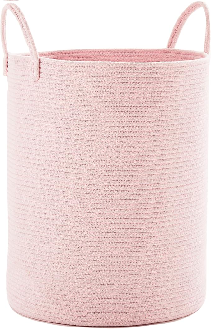 Large Pink Laundry Basket 15x20 Inches, 60L Woven Rope Hamper for Baby Girls and Kids, Tall Nursery Storage Bin, Kawaii Bedroom Laundry Hamper by MOJOSCEND