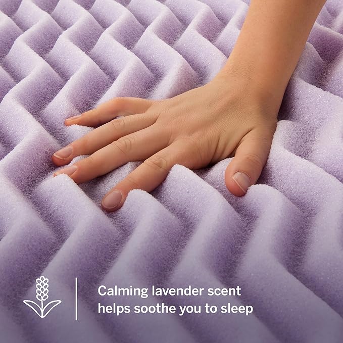 LUCID Lavender Infused 2 Inch Memory Foam Mattress Topper with 5 Zones – Twin Size – Plush Feel – CertiPUR Certified – Dorm Room Essentials