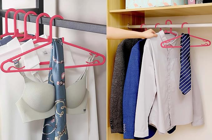 Byomostor Plastic Hangers 50 Pack, Light Weight Durable Clothes Hangers with Hooks Standard Size G-Shape&Non-Slip Coat Hangers for Everyday Use (Pink) - Image 4