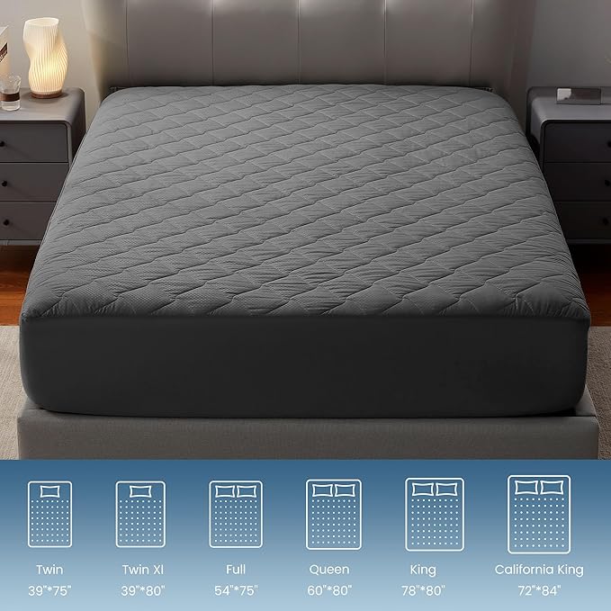 SLEEP ZONE Waterproof Mattress Protector Pad Twin Machine Washable, Breathable Mattress Topper with Deep Pockets, All-Season Use, Hotel Quality (Twin, Grey)