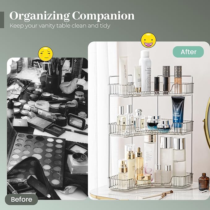 Aveniee Corner Bathroom Counter Organizer, Bathroom Countertop Shelf Makeup Organizer for Vanity Perfume Tray for Corner Storage (3 Tiers, Grey) - Image 4