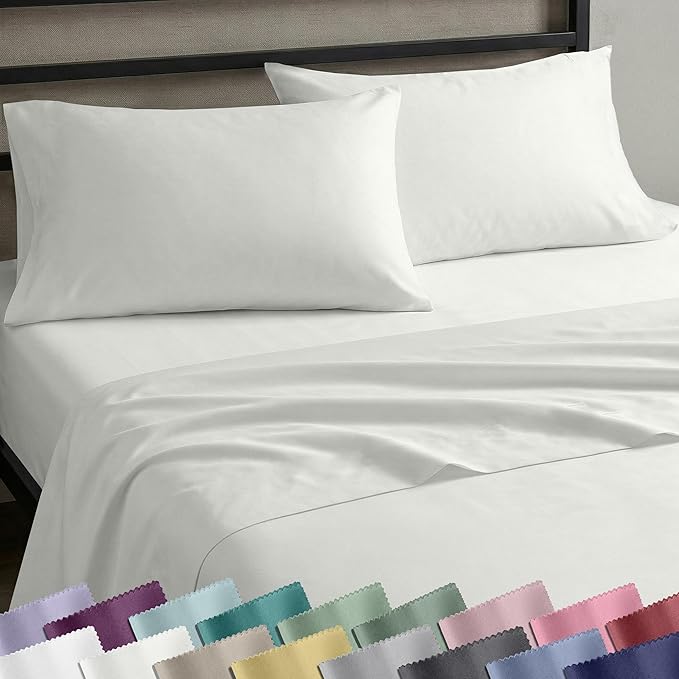 California Design Den King Sheet Set - Natural 100% Cotton Sateen Sheets King Size Set with Deep Pockets, Soft Sateen Weave, Breathable and Durable Bedding Ivory (Eggshell)