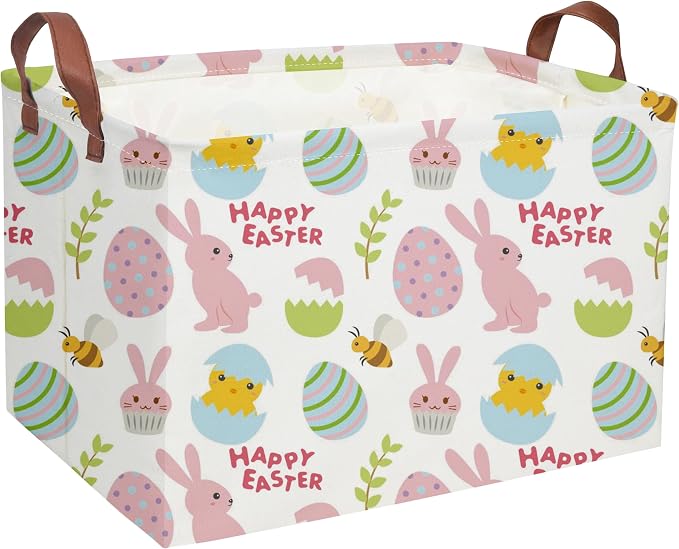 Easter Bunny Kids Gift Basket - Rectangular Toy Storage Basket Organizer Bin Box for Boys & Girls - Cute Easter Egg Room Decor for Home by DDBASKET
