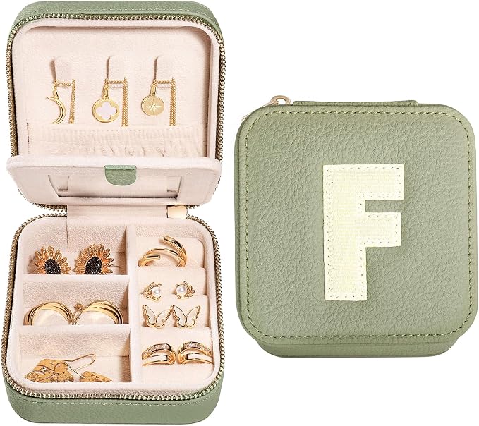 S.Leaf Initial Travel Jewelry Case Jewelry Boxes for Women Small Jewelry Box Travel Jewelry Box Jewelry Gift Boxes Jewelry Travel Case Jewelry Organizer Box Portable Travel Jewelry Case Letter F by SLeaf