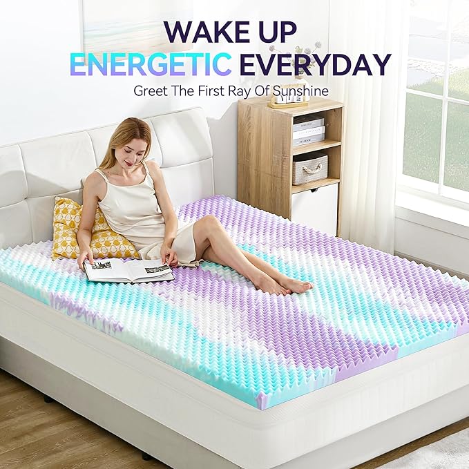 SINWEEK 3 Inch Egg Crate Memory Foam Mattress Topper Twin XL, Twin Extra Long Mattress Pads for College Dorm Single Bed, Pressure Relieve CertiPUR-US Certified,39x80 Inches, Colorful