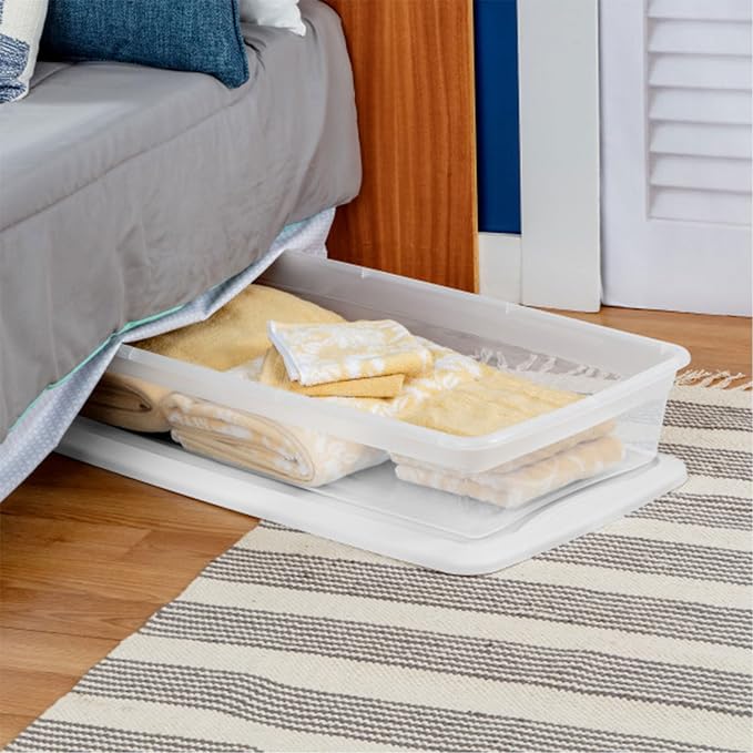 Sterilite 18 Pack Storage Box, 41 Quart Stackable Tote, Clear Plastic Container with Secure Snapping Lids for Home and Office Organization, White - Image 5