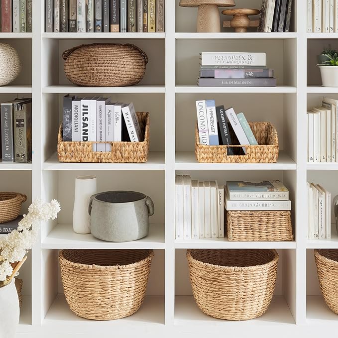 StorageWorks Pantry Baskets for Organizing, Water Hyacinth Baskets for shelves with Built-in Handles, Pantry Organizers and Storage, Set of 2 (Large and Medium) - Image 4