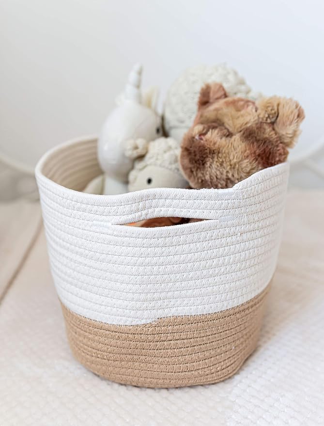 OrganiHaus Rope Baskets for Shelves - Set of 3 Woven Storage Baskets for Organizing, Closet & Toy Storage - Honey/Off-White - 15x9x10 - Image 7