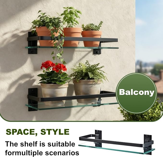 AIJALY 3 Pack Bathroom Glass Shelf,Aluminum Tempered Glass 0.3in Extra Thick Rectangular 1 Tier Storage Organizer Wall Mount,Black 15.7in - Image 7