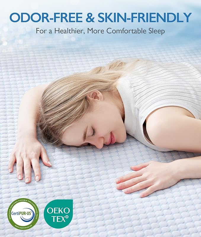 SINWEEK 1.5 Inch Queen Cooling Memory Foam Mattress Topper for Pressure Relief, Thick Bed Mattress Pad with Cooling Soft Cover and Adjustable Straps, CertiPUR-US Certified