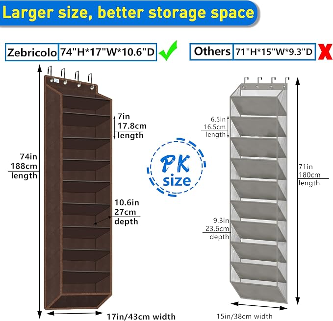 Over the Door Shoe Organizer, 20 to 30 Pairs Hanging Shoe Holder, Heavy Duty Extra Deep Pockets Shoe Storage for Closet, Anti-Scratch Hooks & FSC-Certified Bamboo - Coffee - Image 5