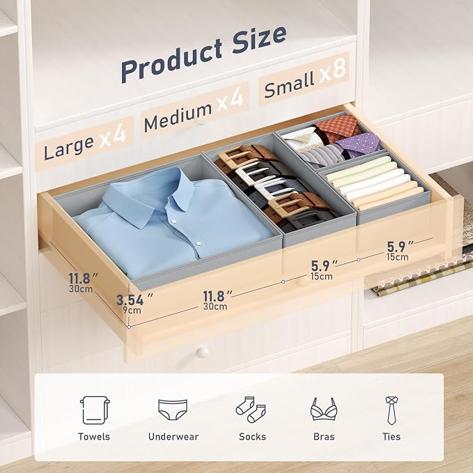 DIMJ Drawer Organizer Clothes - 16 Pack Baby Dresser Organizer for Nursery, Foldable Drawer Organizer Bins for Closet Bedroom Organization, Fabric Clothes Storage Dividers for Underwears, Socks, Bras - Image 2