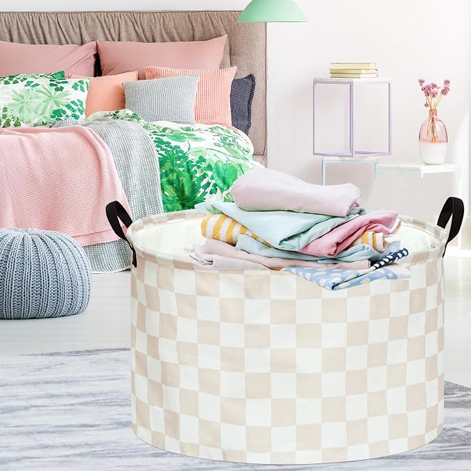 MAIZMZ Checkered Storage Basket Extra Large 80L Kids Hamper Baby Laundry Basket Waterproof Toys Car Organizer Collapsible Canvas for Home/Dorm/Pet/Office/Closet/Shelf/Gift Baskets - Image 3